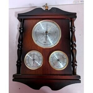 Vintage Jason Wall Weather Station Brown Wood Barometer Humidity Thermometer MCM